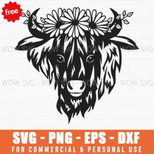 Free Sunflower Crown Highland Cow Svg