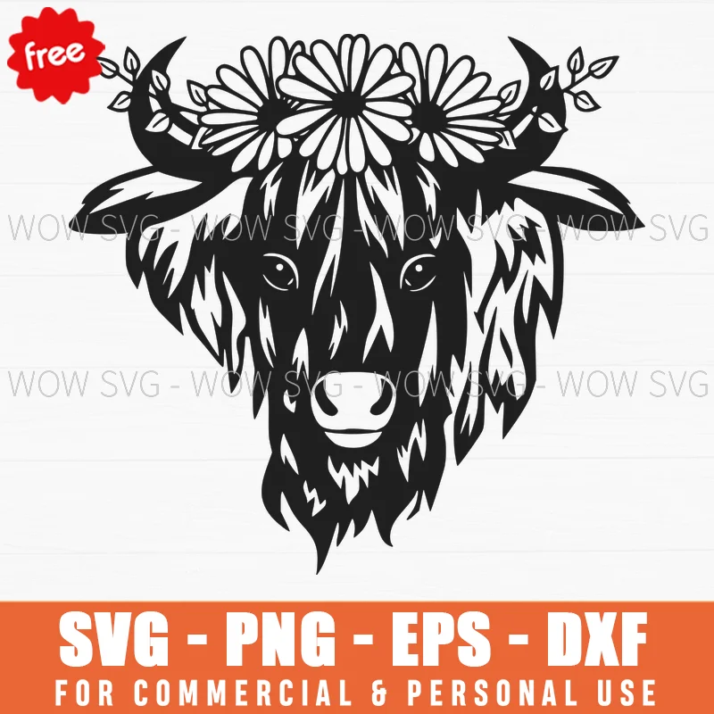 Free Sunflower Crown Highland Cow Svg