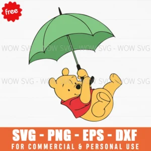 Free Winnie The Pooh Floating With Umbrella Svg