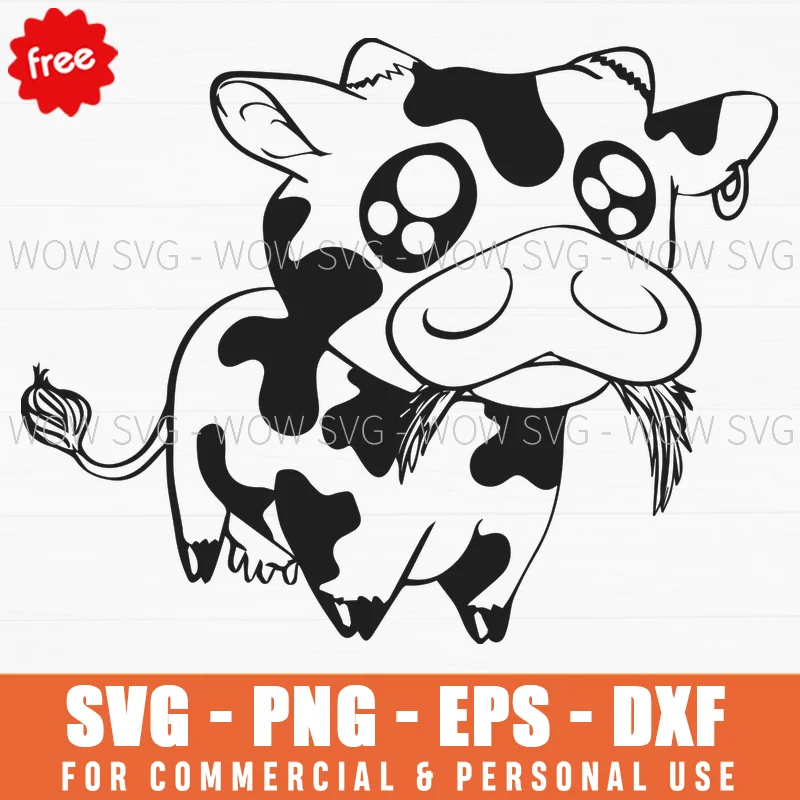 Free Chibi Cow Eating Grass Svg