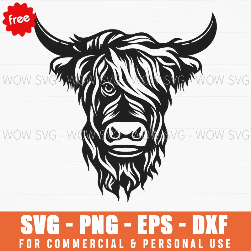 Free Longhair Highland Cow Portrait Svg