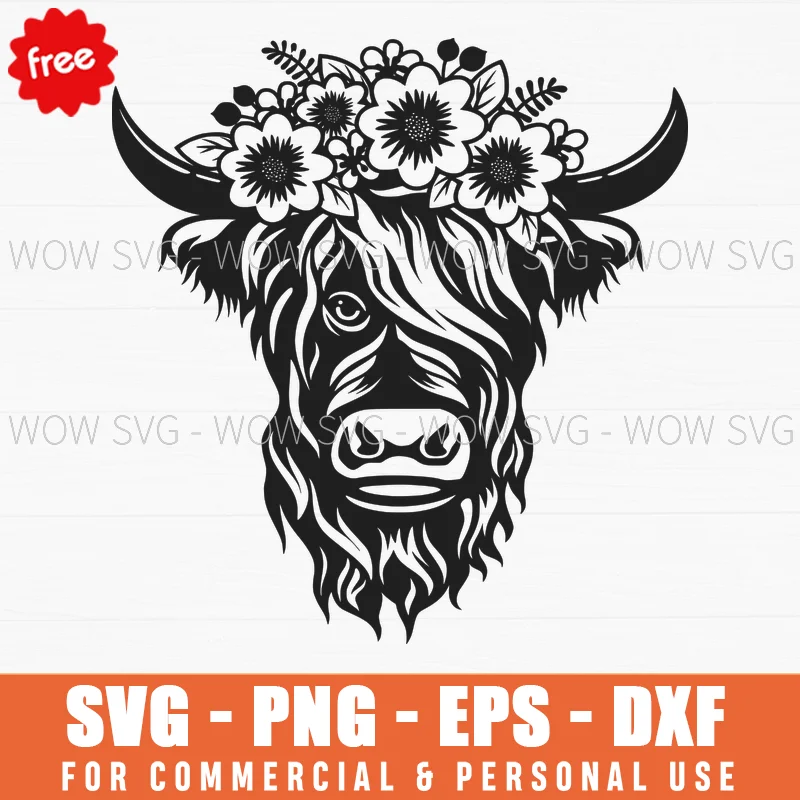 Free Highland Cow Floral Headdress Svg