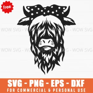 Free Highland Cow With Polka Dot Bow Svg