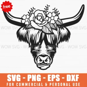 Free Highland Cow With Rose Crown Svg