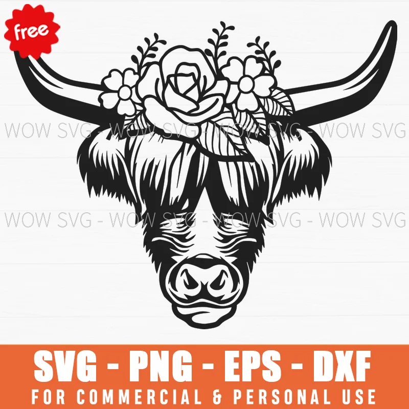 Free Highland Cow With Rose Crown Svg