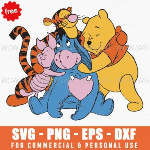 Free Winnie The Pooh Tigger Piglet And Eeyore Group Hug Svg