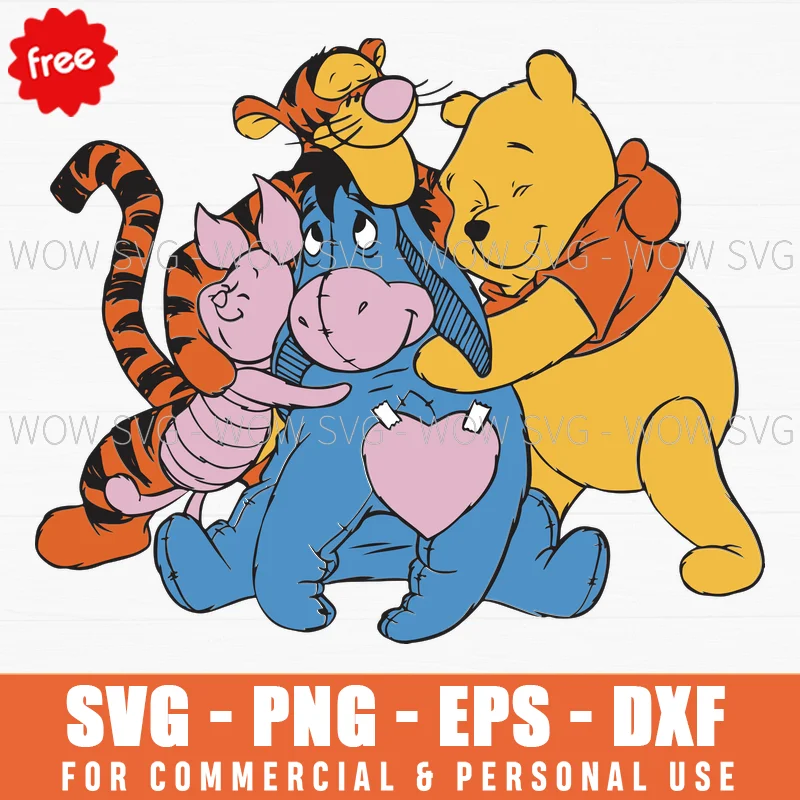 Free Winnie The Pooh Tigger Piglet And Eeyore Group Hug Svg