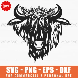 Free Botanical Crown Highland Cow Svg