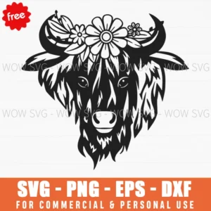 Free Daisy Crown Highland Cow Svg