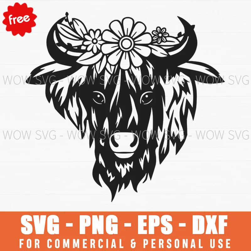 Free Daisy Crown Highland Cow Svg