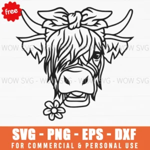 Free Highland Cow With Flower And Bow Svg