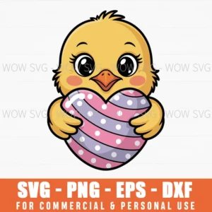 Cartoon Chick Holding Heart Egg Svg – Easter Cut File For Diy Projects