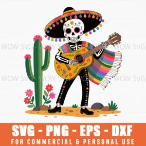 Skeleton Guitar Mexican Fiesta Sombreros 5 Cinco De Mayo Svg Png