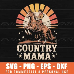 Country Mama Western Horse Riding Sunray Svg Png