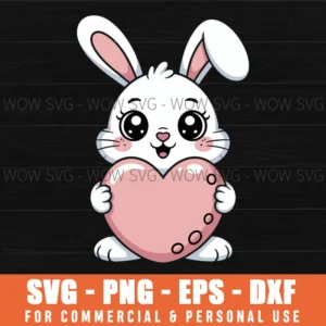 Kawaii Bunny With Heart Easter Egg Svg – Minimalist Cut File For Diy Crafts
