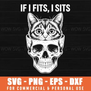 If It Fits I Sit Black Cat Skull Minimalist Meme Humor Svg Png