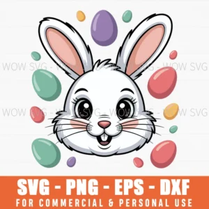 Adorable Bunny Face Svg – Easter Bunny Cut File With Small Eggs For Cricut