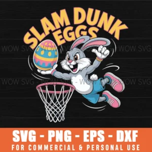 Slam Dunk Eggs Bunny Svg – Funny Easter Basketball Bunny Cut File