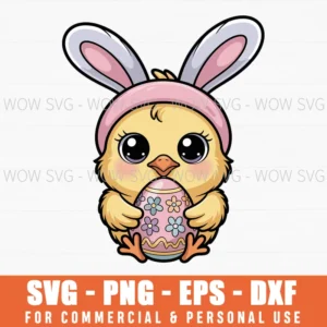 Kawaii Chick With Bunny Ears Svg – Easter Egg Cut File For Silhouette