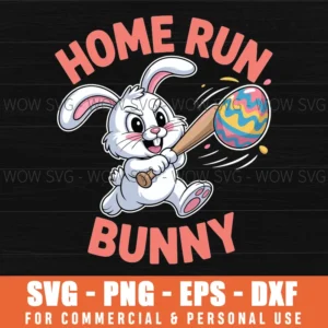 Home Run Bunny Svg – Cute Easter Baseball Bunny Cut File For Cricut
