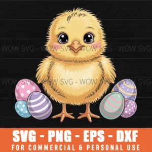 Fluffy Chick With Pastel Eggs Svg – Cute Easter Cricut Cut File