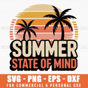 Summer State Of Mind Svg Png, Retro Beach Sunset Cut File For Cricut, Vacation Svg Design