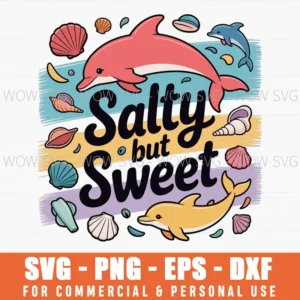 Salty But Sweet Svg Png, Beach Ocean Quote Cut File For Cricut, Summer Svg Design