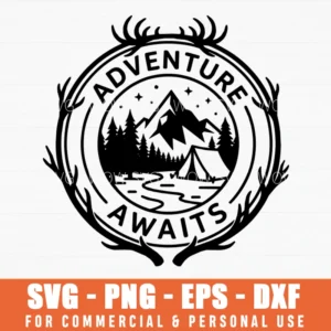 Adventure Awaits Mountain Landscape Outdoor Badge Svg Png Camping Nature Illustration
