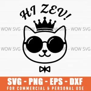 Hi Zev Cartoon Cat With Sunglasses And Royal Crown Minimalist Sketch Svg Png