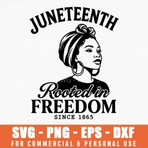 Juneteenth Rooted In Freedom Black Woman Portrait Svg Png 1865 Pan-african Celebration Art