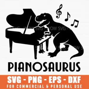 Pianosaurus T-rex Playing Grand Piano Music Lover Gift Svg Png Dinosaur Musician Vector File