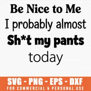 Be Nice To Me I Almost Shit My Pants Today Sarcastic Witty Slogan Svg Png Apparel Print File