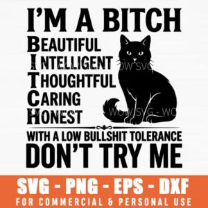 I'm A Bitch Low Bullshit Tolerance Cat Svg Png Sarcastic Edgy Apparel Quote
