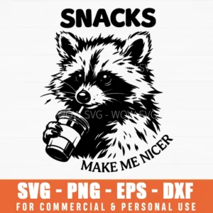 Snacks Make Me Nicer Raccoon Svg Png Whimsical Animal Sarcastic Quote Clipart