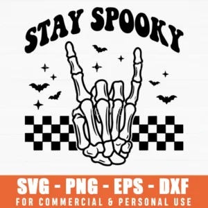 Stay Spooky SVG – Skeleton Rock Hand Checkered Halloween Design
