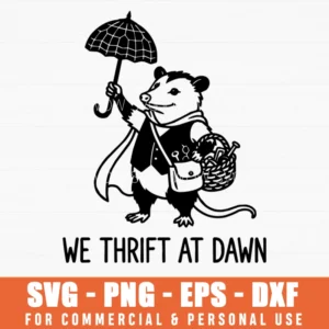 We Thrift At Dawn Opossum Vintage Treasure Hunt Svg Png Woodland Creature