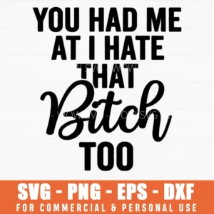 You Had Me At I Hate That Bitch Too Sarcastic Slogan Svg Png Apparel Print