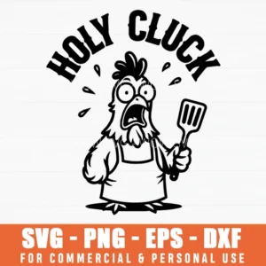 Holy Cluck Humorous Chicken Mascot Culinary Line Art Svg Png Vector Illustration
