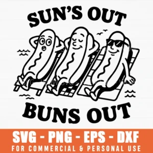 Suns Out Buns Out Hotdog Summer Beach Svg Png Cartoon Food Illustration