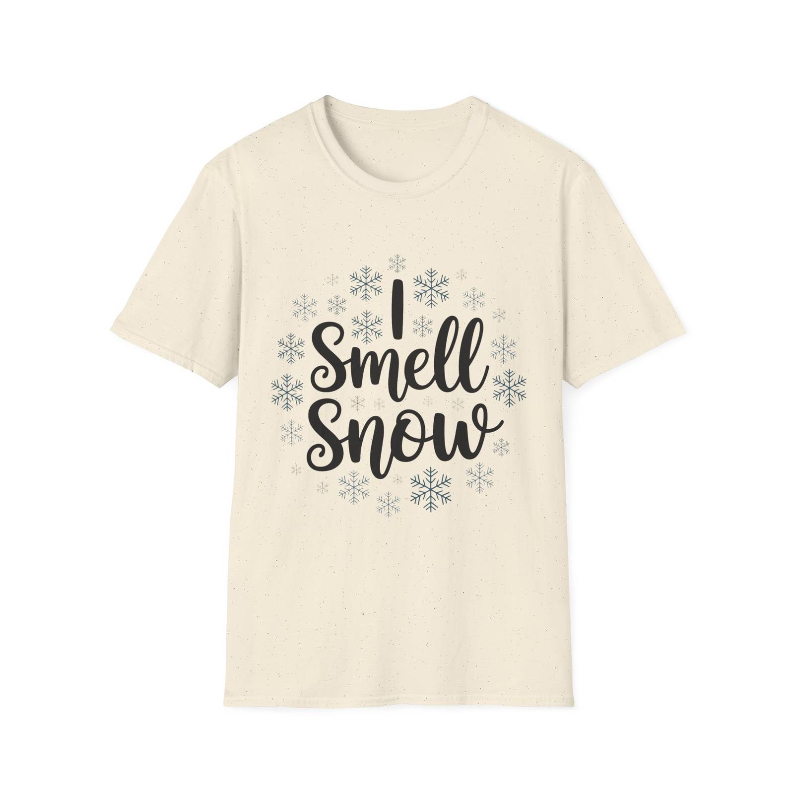 I Smell Snow T-Shirt – Script and Snowflakes Winter Tee - Image 9