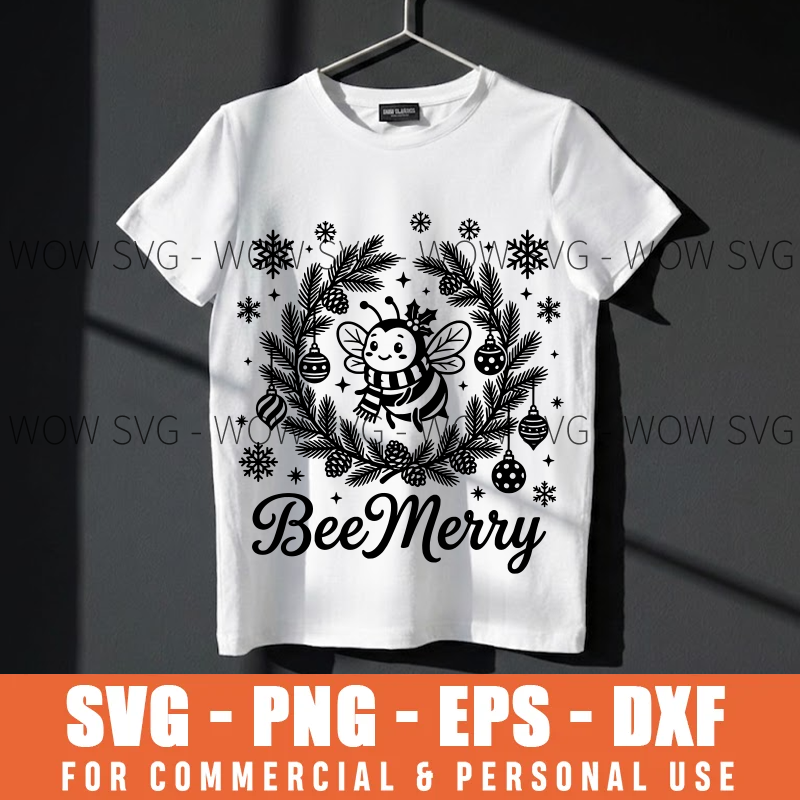 Bee Merry SVG – Cute Christmas Bee Shirt Design – mockup 3