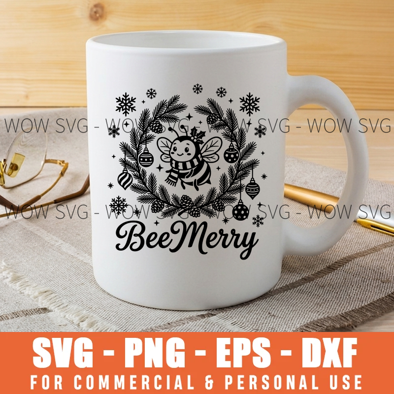 Bee Merry SVG – Cute Christmas Bee Shirt Design – mockup 4