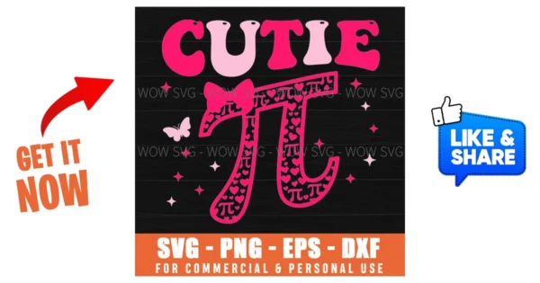 Cutie Pi Valentines Day Math Symbol Girly Butterfly Bow Svg - Wow SVG